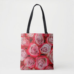 Beautiful roses in pink and red flower bouquet tote bag