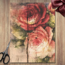 Beautiful Roses Painted on Rustic Wood