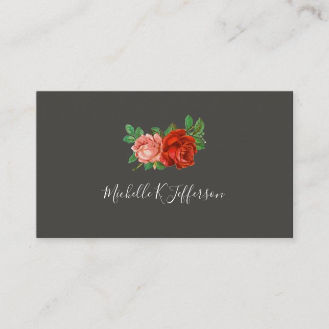 Beautiful Roses Simple Grey Background Business Card (Front)