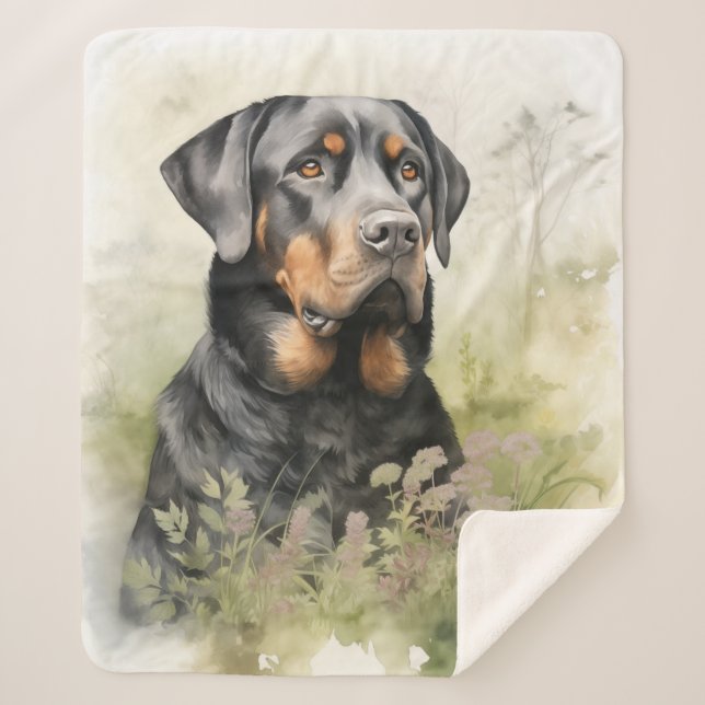 Beautiful Rottweiler Sherpa Blanket (Front)