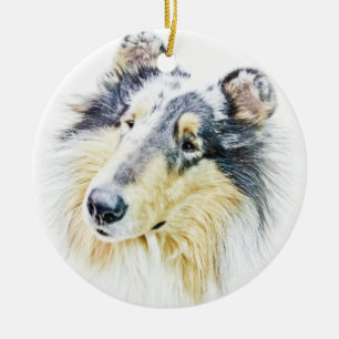 Beautiful Rough Collie dog art Ceramic Tree Decoration