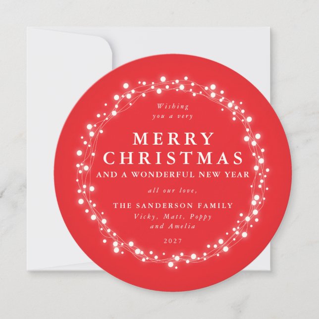 Beautiful Round Red Sparkling Lights Holiday Card (Front)