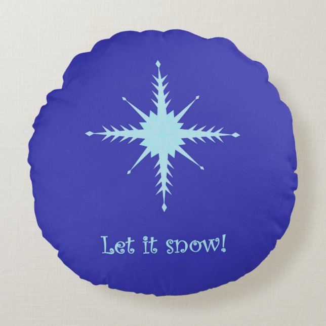 Beautiful round throw pillow with snowflakes (Front)
