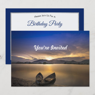 Beautiful Rowboats Water Sunrise Photo Birthday Invitation