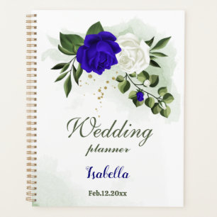 Beautiful royal blue and white flowers greenery planner