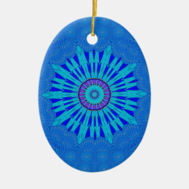 Beautiful Royal Blue Mandala Art Print Ceramic Tree Decoration (Front)