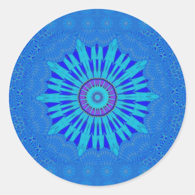 Beautiful Royal Blue Mandala Art Print Classic Round Sticker (Front)