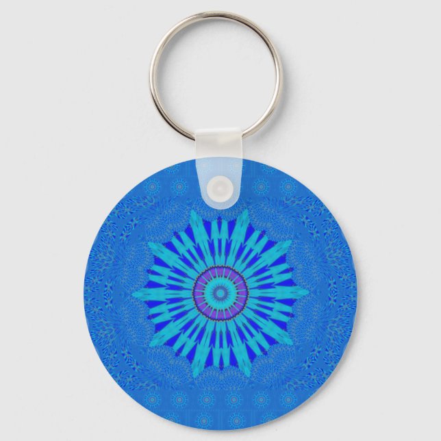 Beautiful Royal Blue Mandala Art Print Key Ring (Front)