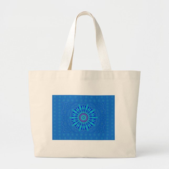 Beautiful Royal Blue Mandala Art Print Large Tote Bag (Front)