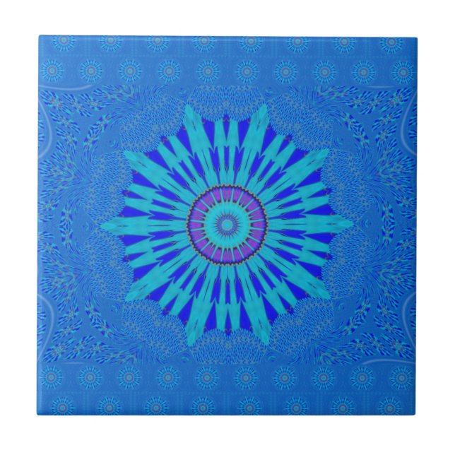 Beautiful Royal Blue Mandala Art Print Tile (Front)