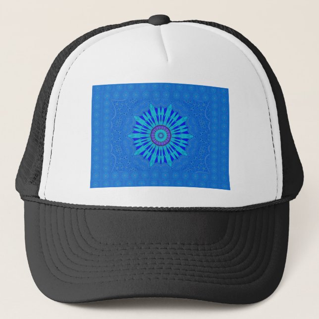 Beautiful Royal Blue Mandala Art Print Trucker Hat (Front)