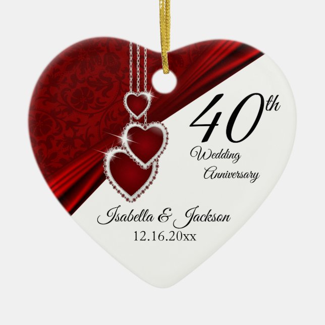 Beautiful Ruby Anniversary 💕 Keepsake Ceramic Ornament (Front)
