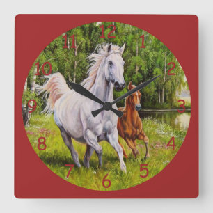 Beautiful Running Horses Fine Art Square Wall Clock