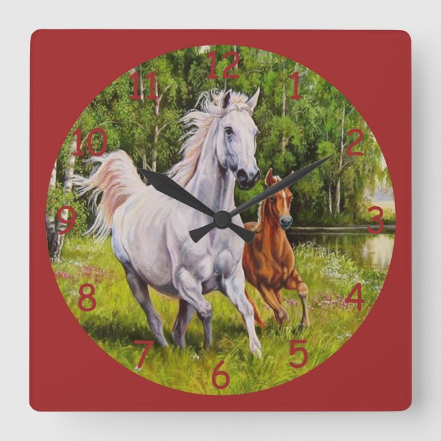 Beautiful Running Horses Fine Art Square Wall Clock (Front)