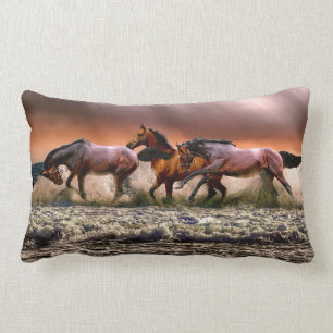 Beautiful Running Horses in Surf Lumbar Cushion