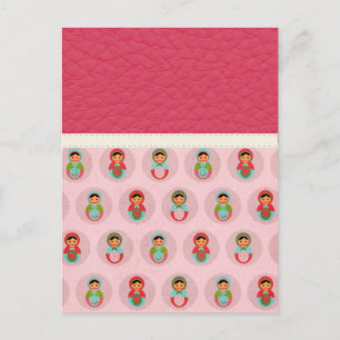 Beautiful Russian Nesting Dolls on Leather Postcard