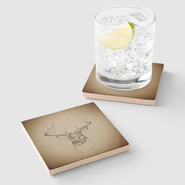 Beautiful Rustic Country Deer Stone Coaster (Side)