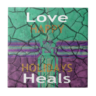 Beautiful rustic cracked mud love heals text art ceramic tile