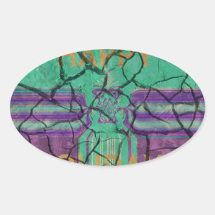 Beautiful rustic cracked mud love heals text art oval sticker