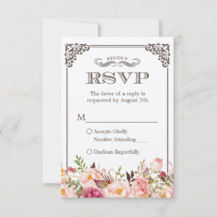 Beautiful Rustic Floral Real Kraft Wedding RSVP Card