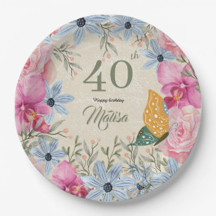 Beautiful rustic flowers 40th birthday Modern Paper Plate