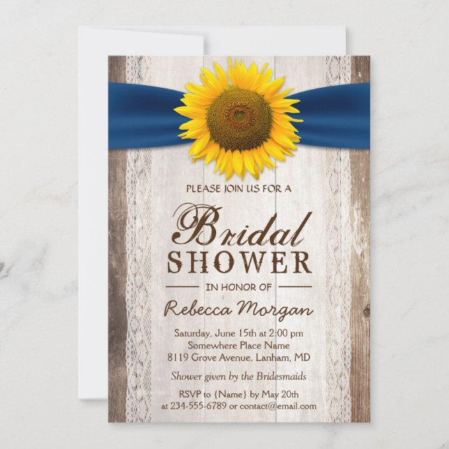 Beautiful Rustic Sunflower Ribbon Bridal Shower Invitation (Front)