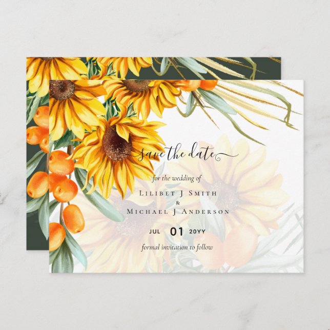 Beautiful Rustic Sunflowers Pampas Grass Wedding Postcard (Front/Back)