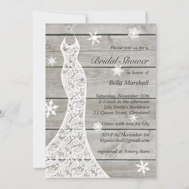Beautiful Rustic Winter Bridal Shower Invitation (Front)