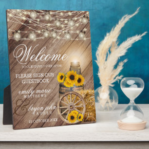 Beautiful Rustic Wood Barrel and Sunflowers Plaque