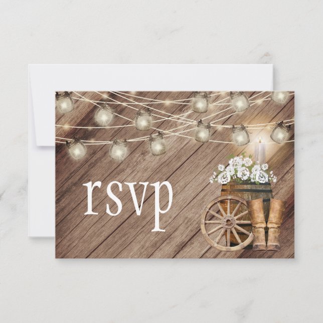 Beautiful Rustic Wood Barrel  - RSVP Card (Front)