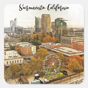Beautiful Sacramento California City View Square Sticker