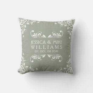Beautiful Sage Green And White Wedding Design Cushion