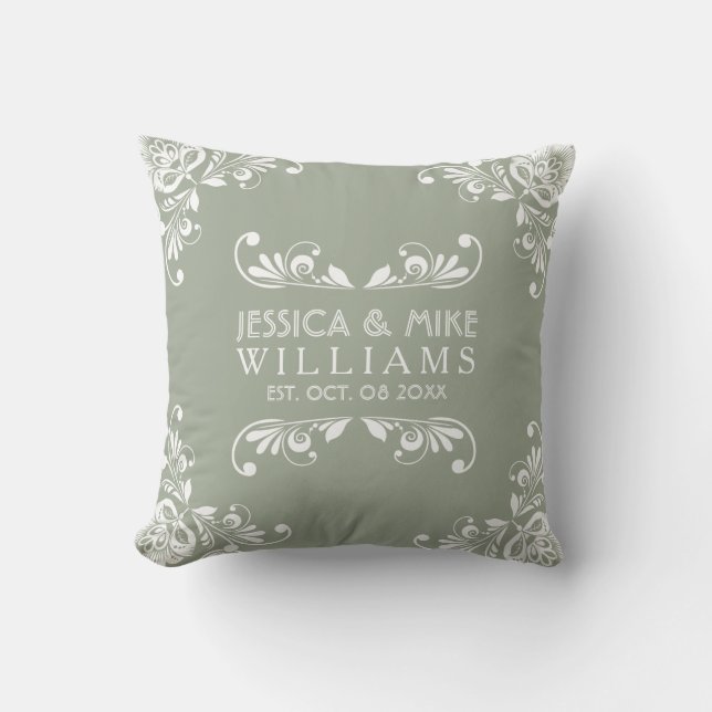 Beautiful Sage Green And White Wedding Design Cushion (Front)