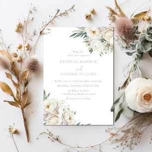 Beautiful Sage Leaf & White Flower Wedding Invitation