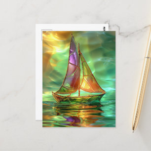 Beautiful Sailboat artwork, AI-generated, Postcard