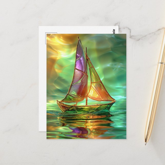 Beautiful Sailboat artwork, AI-generated, Postcard (Front/Back In Situ)
