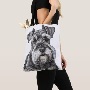 BEAUTIFUL SALT AND PEPPER MINIATURE SCHNAUZER DOG TOTE BAG