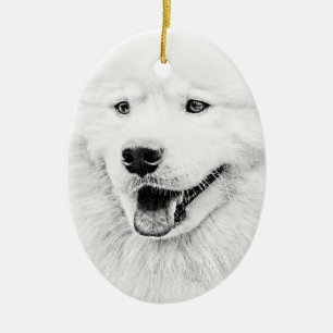 Beautiful Samoyed dog art Ceramic Tree Decoration