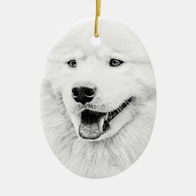 Beautiful Samoyed dog art Ceramic Tree Decoration (Front)