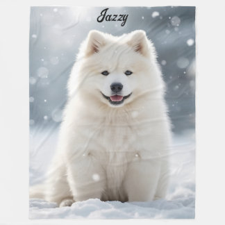 Beautiful Samoyed Personalised Fleece Blanket