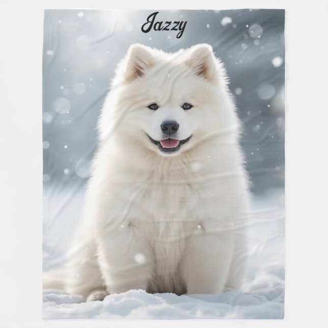 Beautiful Samoyed Personalised Fleece Blanket (Front)