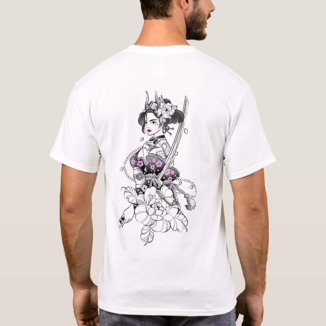 “Beautiful Samurai Geisha with Katana” T-Shirt (Back)