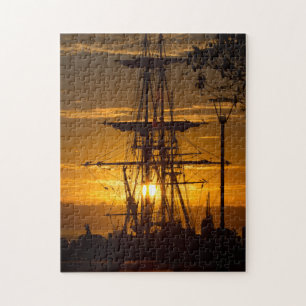 Beautiful San Diego Sunset with Tall-Mast Ship Jigsaw Puzzle