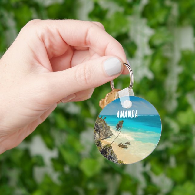 Beautiful Sandy Beach Tropical Paradise Key Ring (Hand)