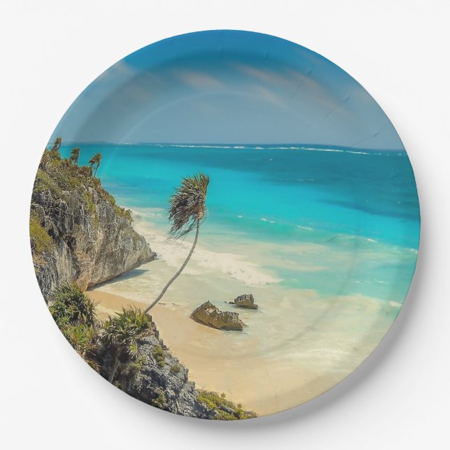 Beautiful Sandy Beach Tropical Paradise  Paper Plate (Front)
