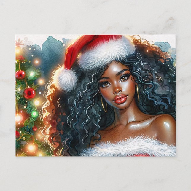 Beautiful Santa Black Woman Christmas Postcard (Front)