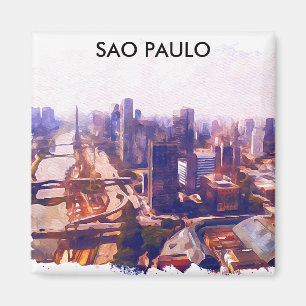 Beautiful Sao Paulo Brazil Skyline Painting Magnet