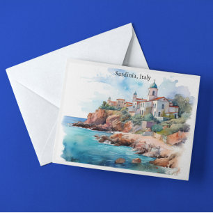 Beautiful Sardinia Italy Watercolor Travel  Postcard
