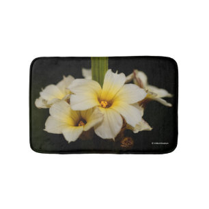 Beautiful Satin Flowers on Black Bath Mat