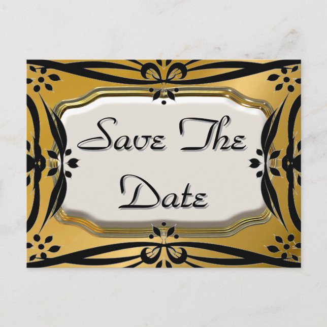 Beautiful Save The Date Gold & Black Postcards (Front)